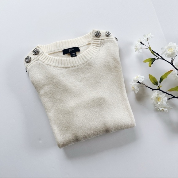J.Crew Lambswool Crewneck Sweater Jeweled Button - Picture 3 of 8